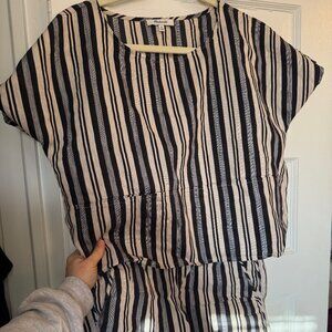 Madewell XS Black and Grey Striped Linen Shorts Matching Set